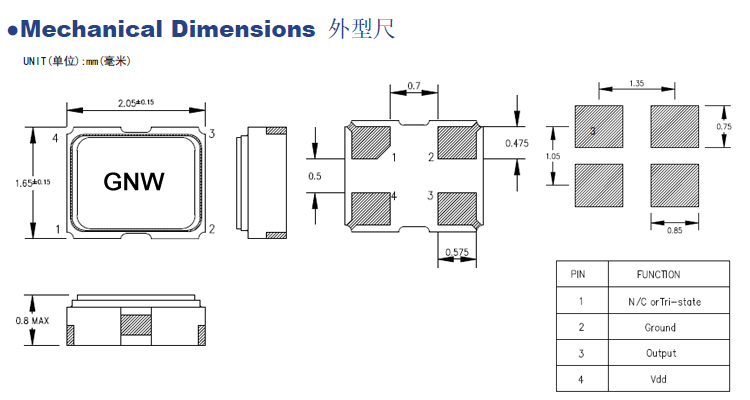 石英晶体振荡器OSC2016封装尺寸与规格参数介绍